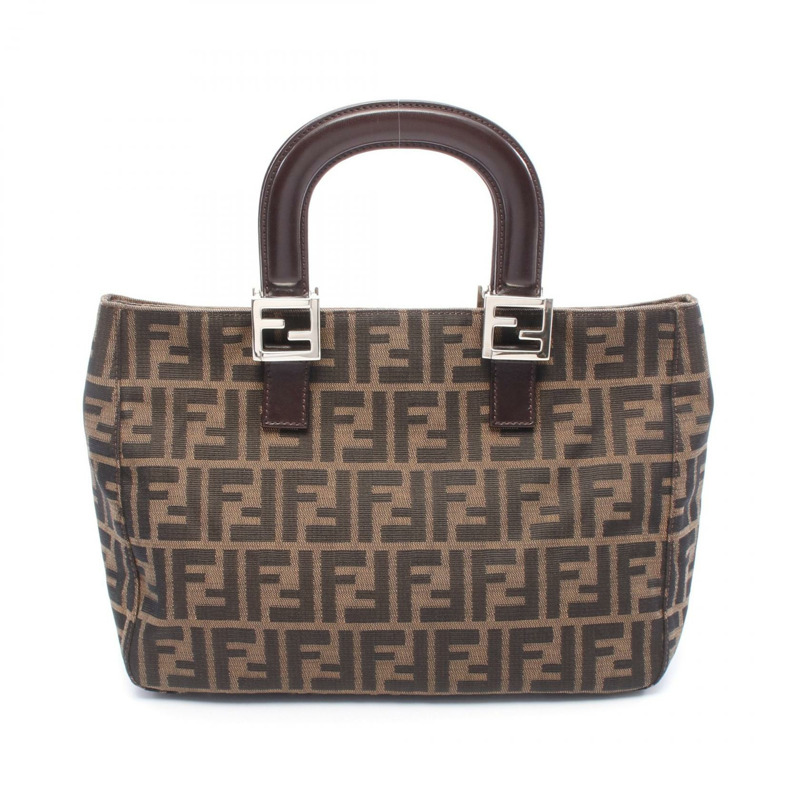 FENDI Zucca 手提包 帆布 皮革 棕色 黑色 二手 女士-0