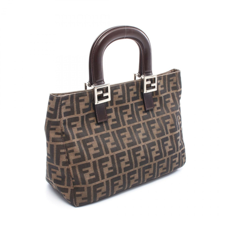 FENDI Zucca 手提包 帆布 皮革 棕色 黑色 二手 女士-1