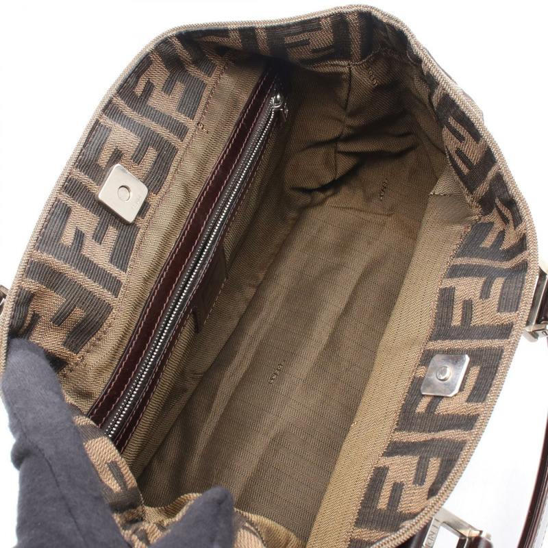 FENDI Zucca 手提包 帆布 皮革 棕色 黑色 二手 女士-2
