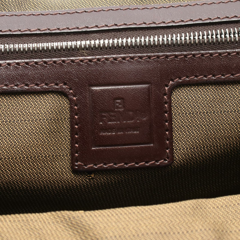 FENDI Zucca 手提包 帆布 皮革 棕色 黑色 二手 女士-3