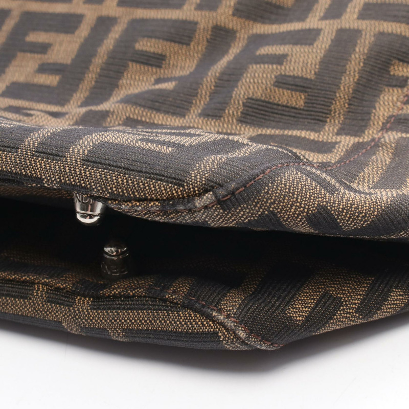 FENDI Zucca 手提包 帆布 皮革 棕色 黑色 二手 女士-6