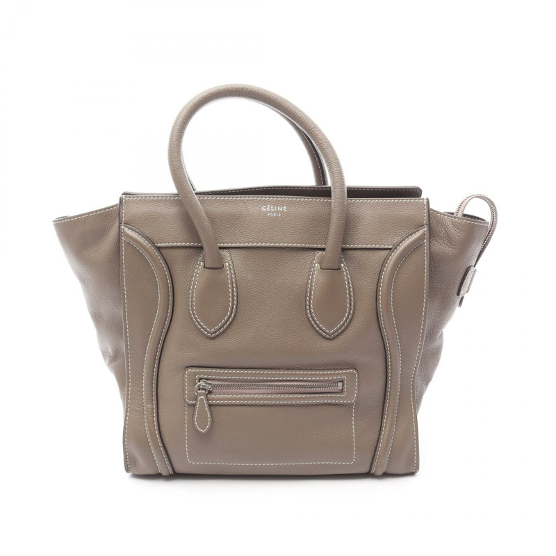 CELINE Luggage 迷你購物袋手提包皮革棕色二手女款-0