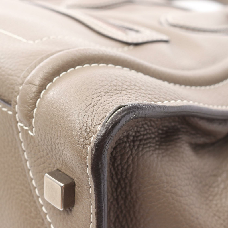 CELINE Luggage 迷你購物袋手提包皮革棕色二手女款-5