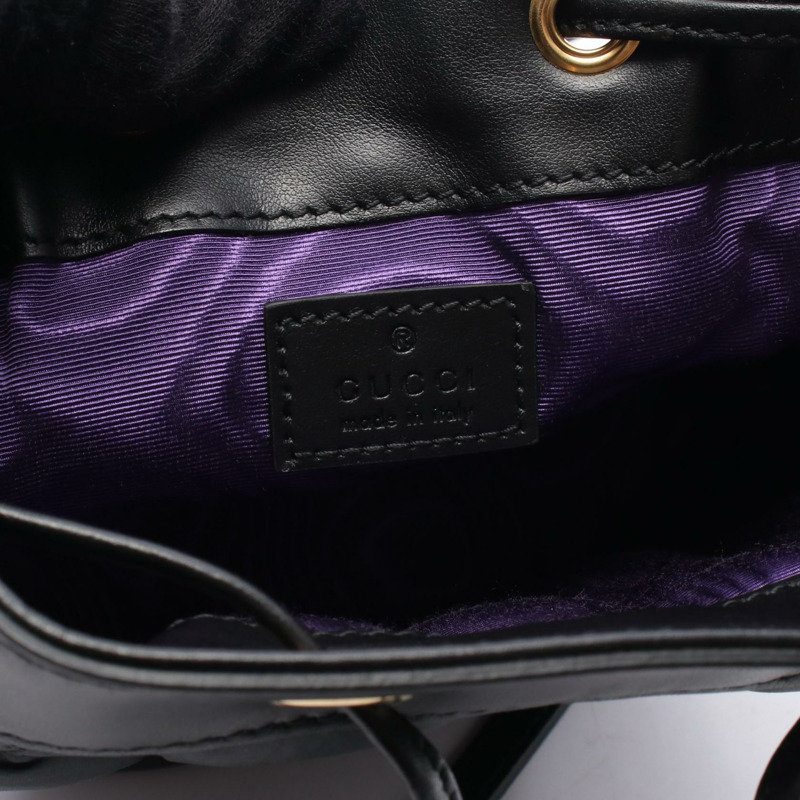 GUCCI GG Matelasse 水桶單肩包 728231 尼龍皮革黑色二手女士-3