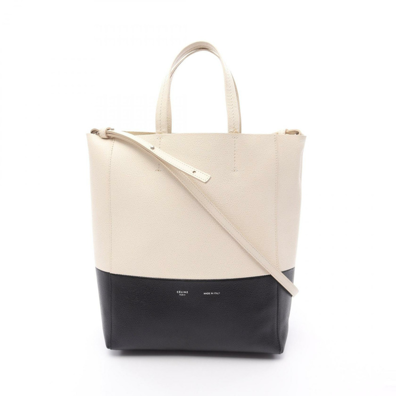 CELINE Vertical Small Cabas 托特包 單肩包 皮革 白色 黑色 二手 女款-0