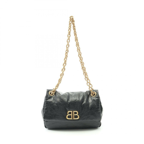 BALENCIAGA Monaco 迷你鏈條單肩包 792977 皮革 黑色 二手 女款 GHW