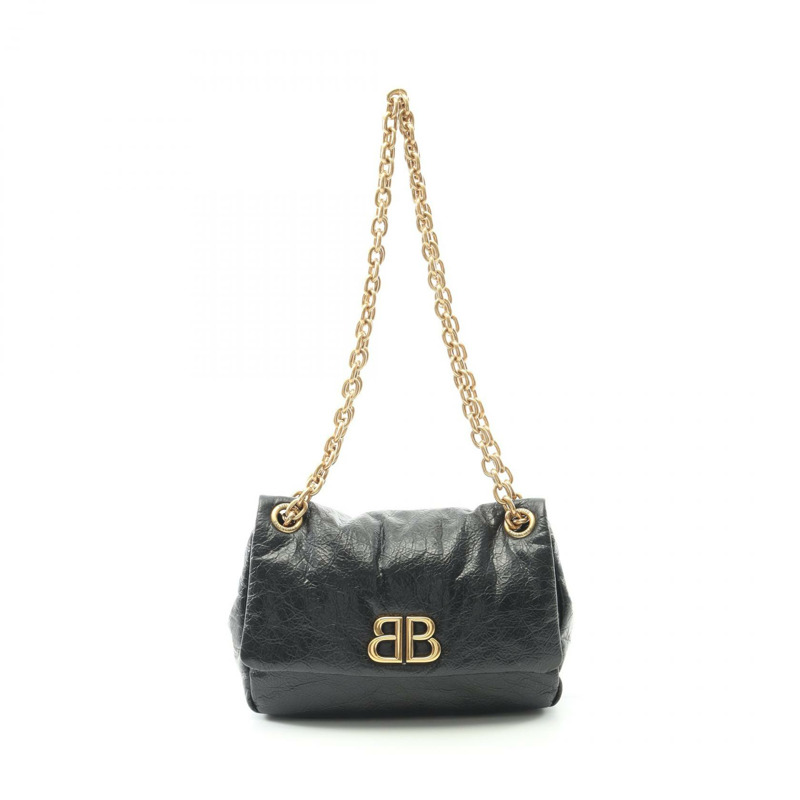 BALENCIAGA Monaco 迷你鏈條單肩包 792977 皮革 黑色 二手 女款 GHW-0