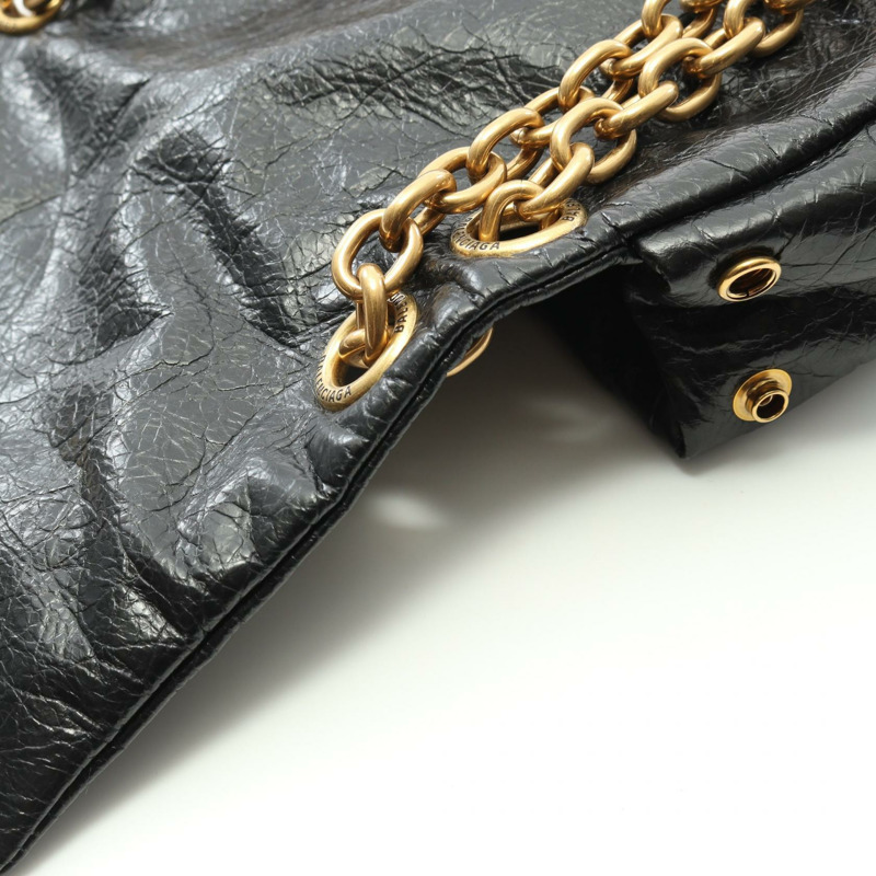 BALENCIAGA Monaco 迷你鏈條單肩包 792977 皮革 黑色 二手 女款 GHW-5