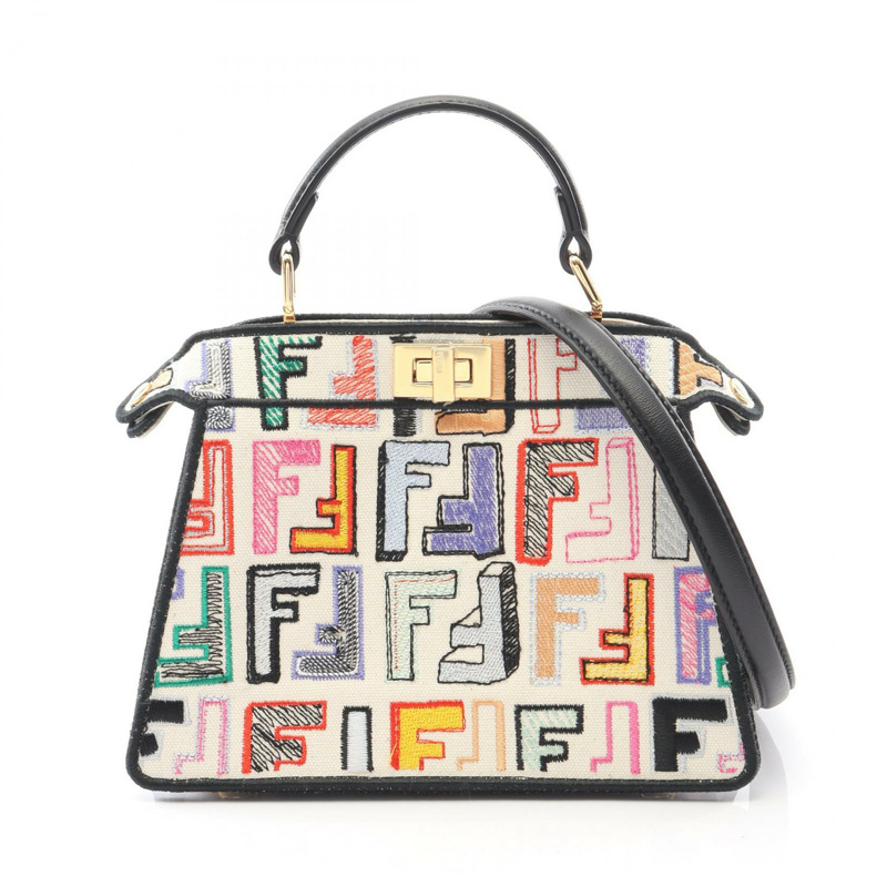 FENDI Peekaboo ISeeU 單肩包 帆布 皮革 白色 黑色 多色 二手-0