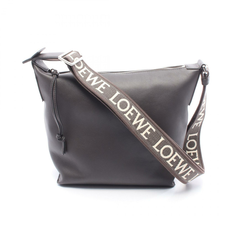 LOEWE CUBI 小號斜背包 皮革 灰色 二手男款標誌-0