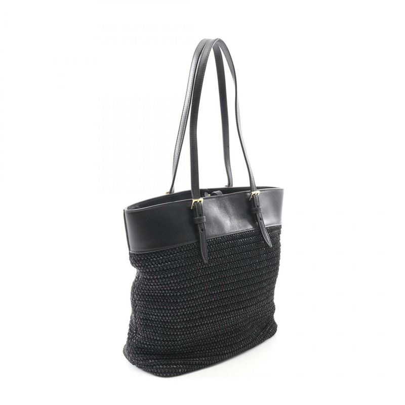 SAINT LAURENT PARIS East West 單肩手提包 609017 皮革草編黑色 二手-1