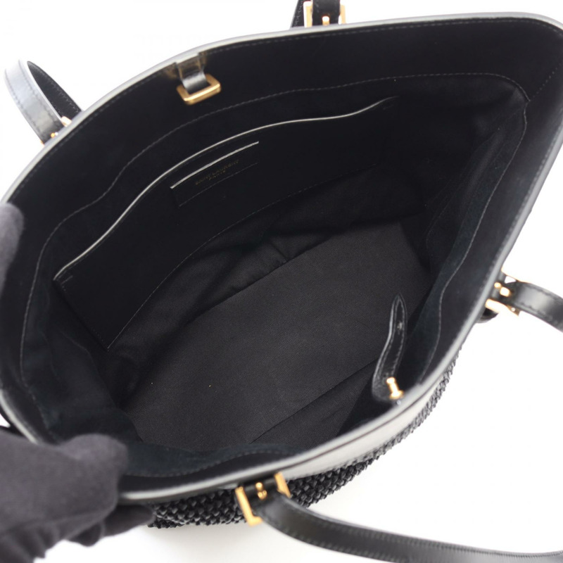 SAINT LAURENT PARIS East West 單肩手提包 609017 皮革草編黑色 二手-2