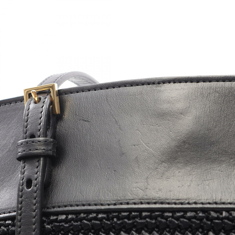 SAINT LAURENT PARIS East West 單肩手提包 609017 皮革草編黑色 二手-5