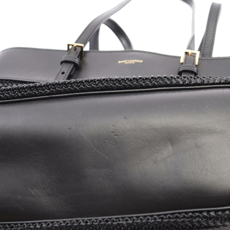 SAINT LAURENT PARIS East West 單肩手提包 609017 皮革草編黑色 二手-7