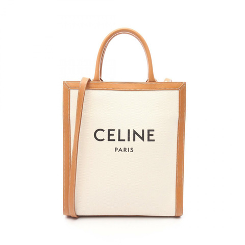 CELINE 小號 Vertical Cabas 單肩托特包 帆布 皮革 白色 棕色 二手