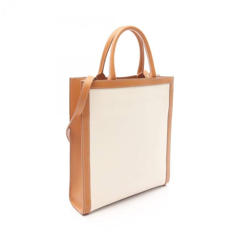 CELINE 小號 Vertical Cabas 單肩托特包 帆布 皮革 白色 棕色 二手-1