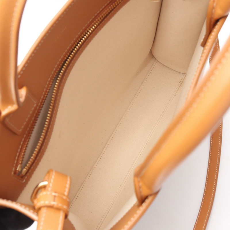 CELINE 小號 Vertical Cabas 單肩托特包 帆布 皮革 白色 棕色 二手-2