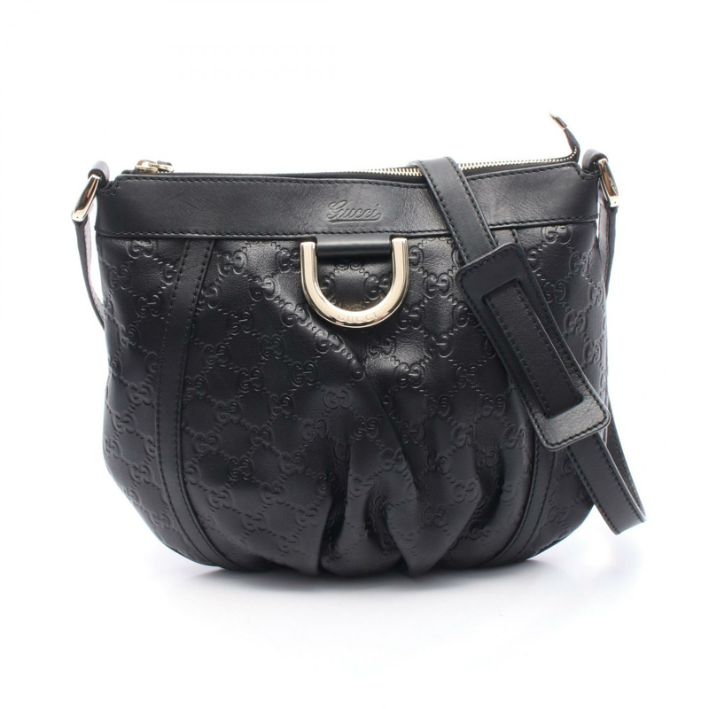 GUCCI Abbey Guccissima 單肩斜背包 203257 黑色皮革 二手 女士-0
