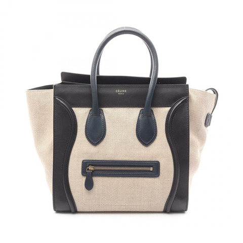 CELINE Luggage 迷你購物袋手提包 165212 帆布皮革米色黑色二手女款