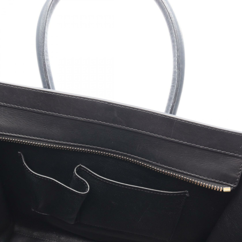 CELINE Luggage 迷你購物袋手提包 165212 帆布皮革米色黑色二手女款-5