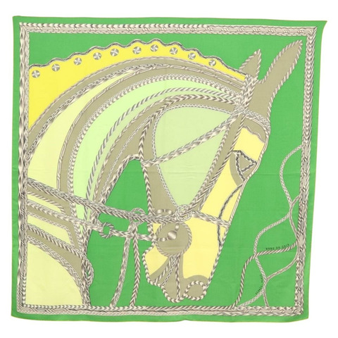HERMES Carre 140 圍巾「ROBE DU SOIR」羊絨綠色正品 134919M