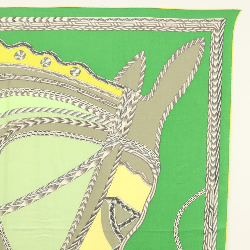 【日本直送】HERMES Carre 140 圍巾「ROBE DU SOIR」羊絨綠色正品 134919M-3