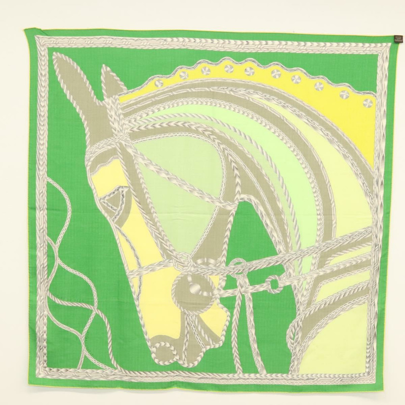 【日本直送】HERMES Carre 140 圍巾「ROBE DU SOIR」羊絨綠色正品 134919M-12