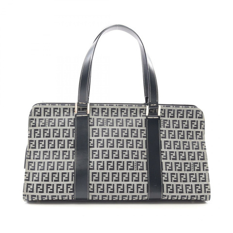 FENDI Zucchino 手提包 帆布 皮革 灰色 海軍藍 二手 女士