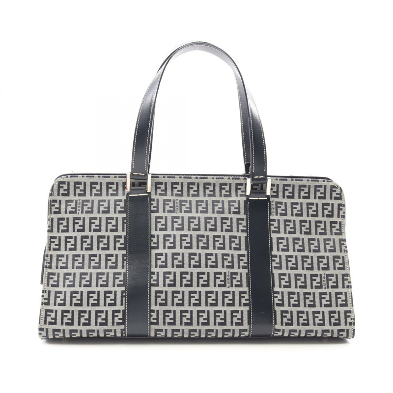 FENDI Zucchino 手提包 帆布 皮革 灰色 海軍藍 二手 女士-0