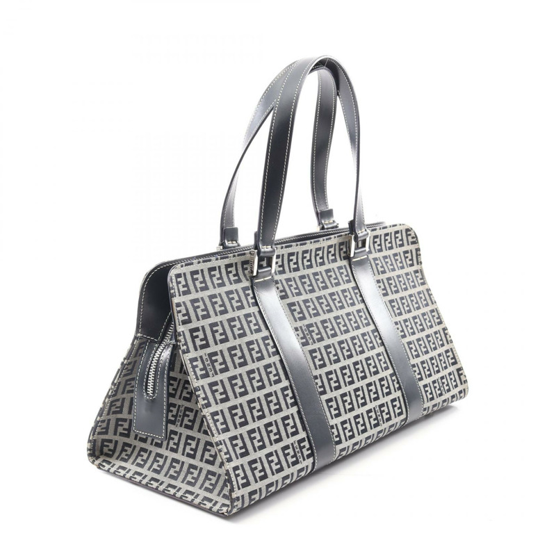 FENDI Zucchino 手提包 帆布 皮革 灰色 海軍藍 二手 女士-1