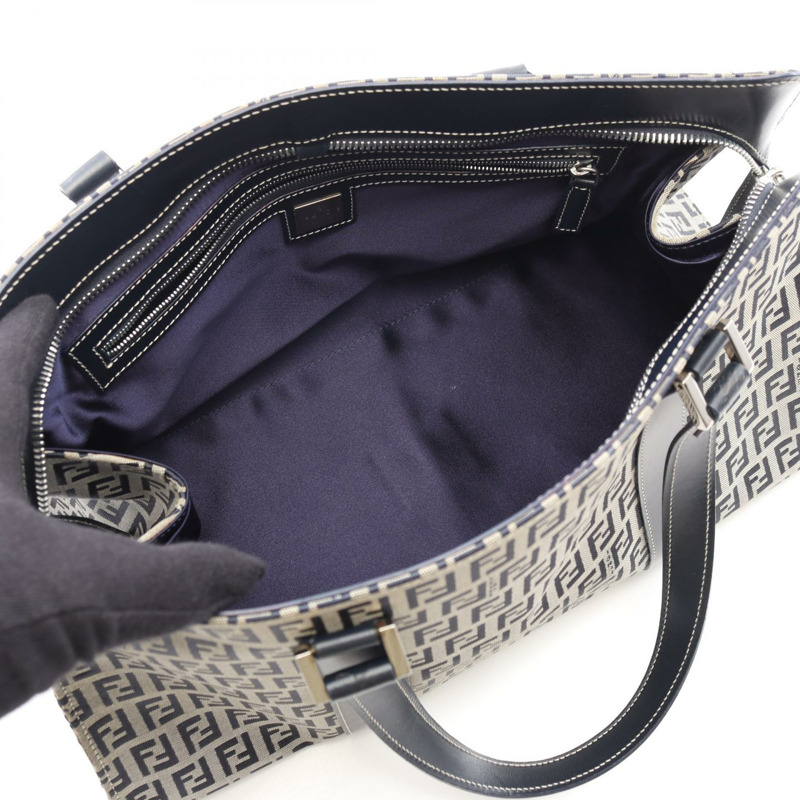FENDI Zucchino 手提包 帆布 皮革 灰色 海軍藍 二手 女士-2