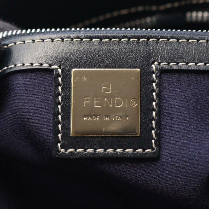 FENDI Zucchino 手提包 帆布 皮革 灰色 海軍藍 二手 女士-3