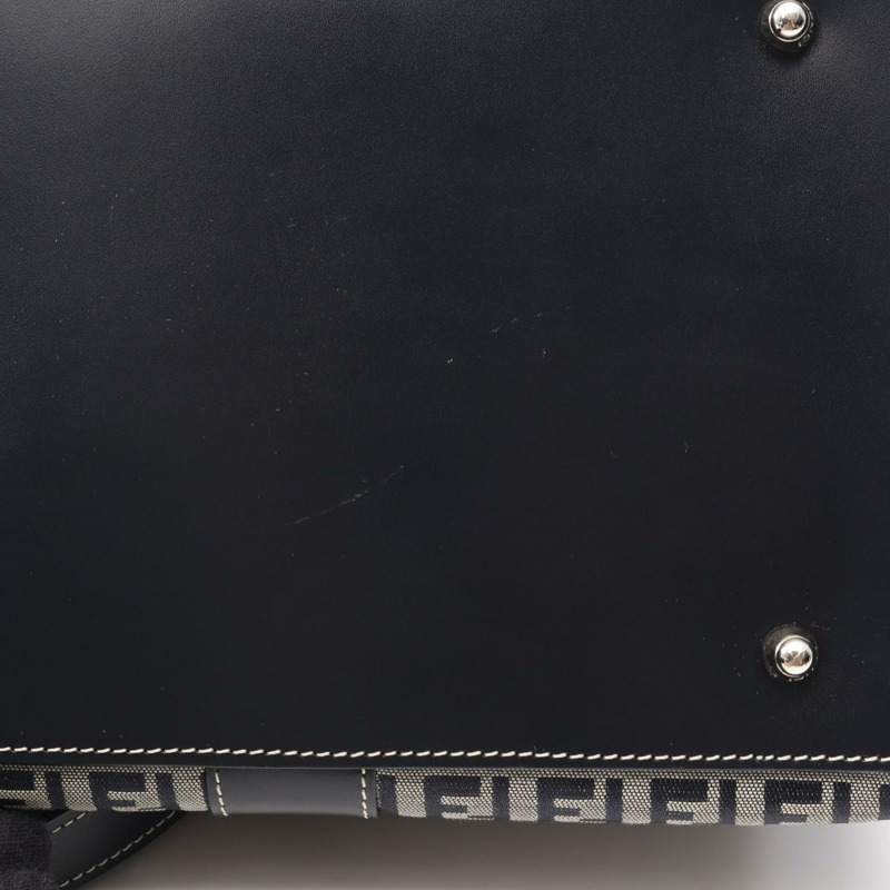 FENDI Zucchino 手提包 帆布 皮革 灰色 海軍藍 二手 女士-5