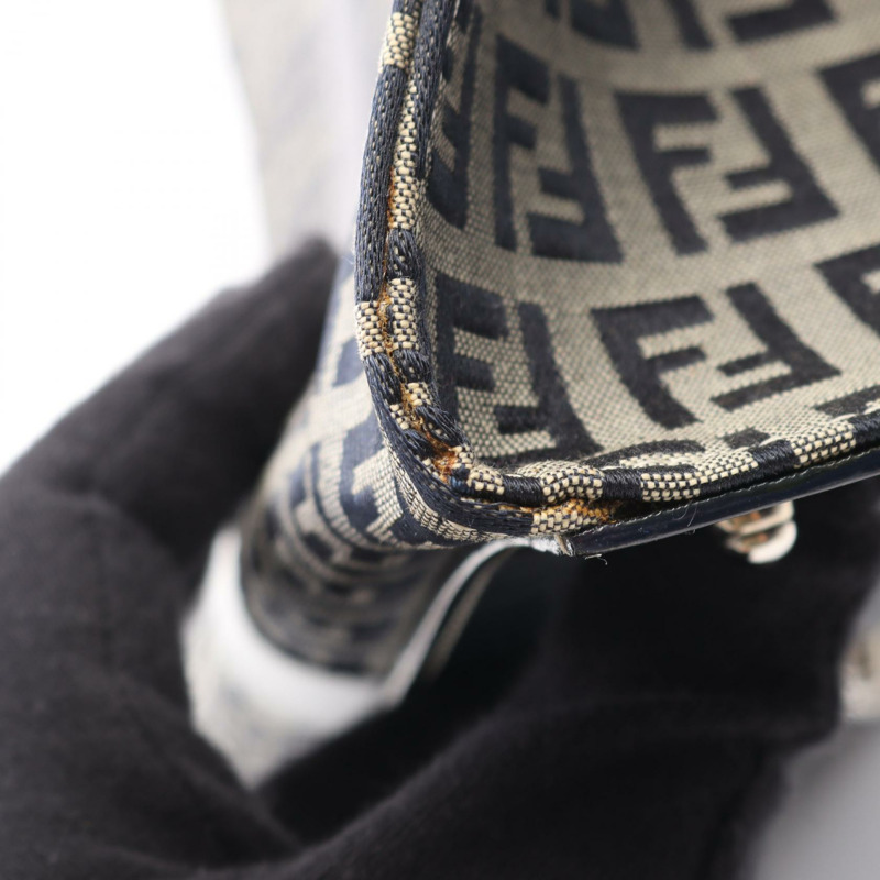 FENDI Zucchino 手提包 帆布 皮革 灰色 海軍藍 二手 女士-7