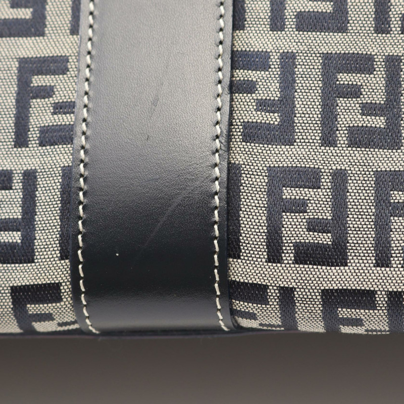 FENDI Zucchino 手提包 帆布 皮革 灰色 海軍藍 二手 女士-10