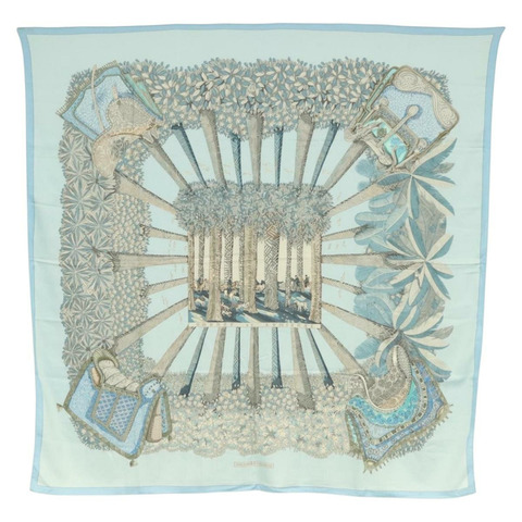 HERMES Carre 140 圍巾「OMBRES ET LUMIERES」羊絨藍色正品 134913M