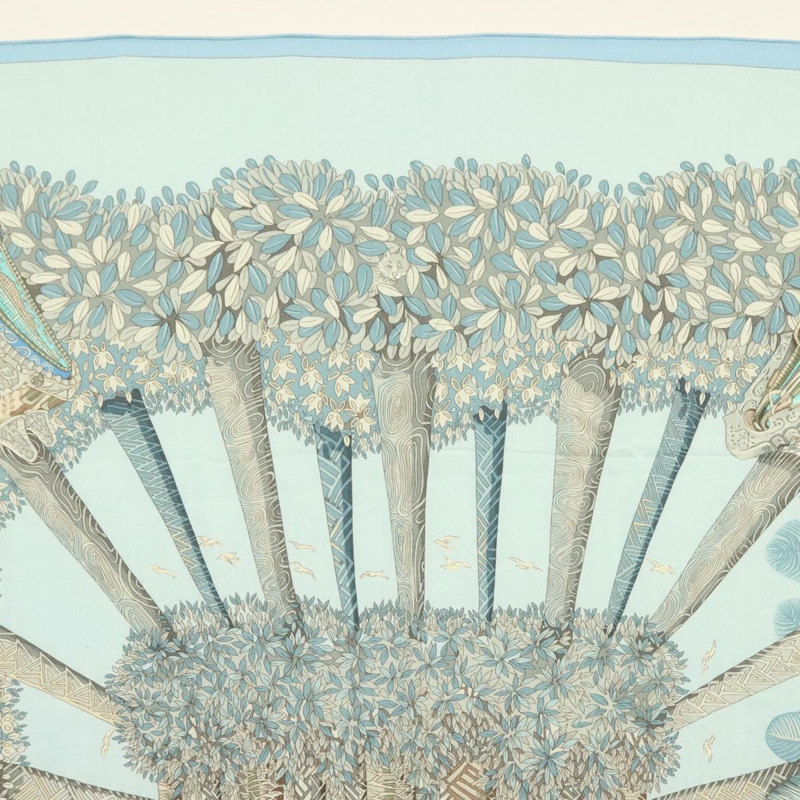 【日本直送】HERMES Carre 140 圍巾「OMBRES ET LUMIERES」羊絨藍色正品 134913M-2