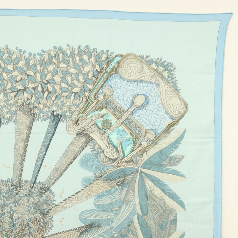 【日本直送】HERMES Carre 140 圍巾「OMBRES ET LUMIERES」羊絨藍色正品 134913M-3