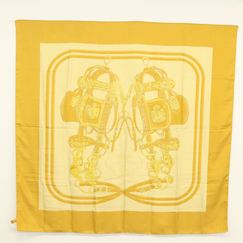 【日本直送】愛馬仕 Carre 140 絲巾 “BRIDES de GALA” 真絲金色 Auth 134922M-12