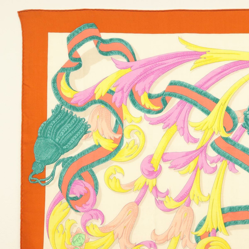 【日本直送】愛馬仕 Carre 140 絲巾 “LE MORS A LA CONETABLE” 羊絨 白色 Auth 134921M-1