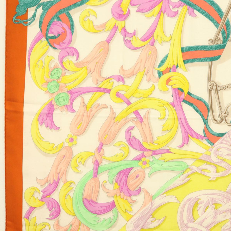 【日本直送】愛馬仕 Carre 140 絲巾 “LE MORS A LA CONETABLE” 羊絨 白色 Auth 134921M-4