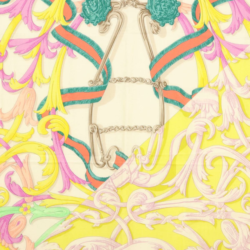 【日本直送】愛馬仕 Carre 140 絲巾 “LE MORS A LA CONETABLE” 羊絨 白色 Auth 134921M-5