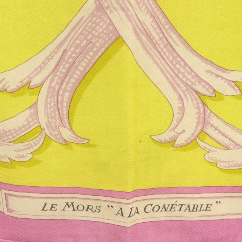 【日本直送】愛馬仕 Carre 140 絲巾 “LE MORS A LA CONETABLE” 羊絨 白色 Auth 134921M-11