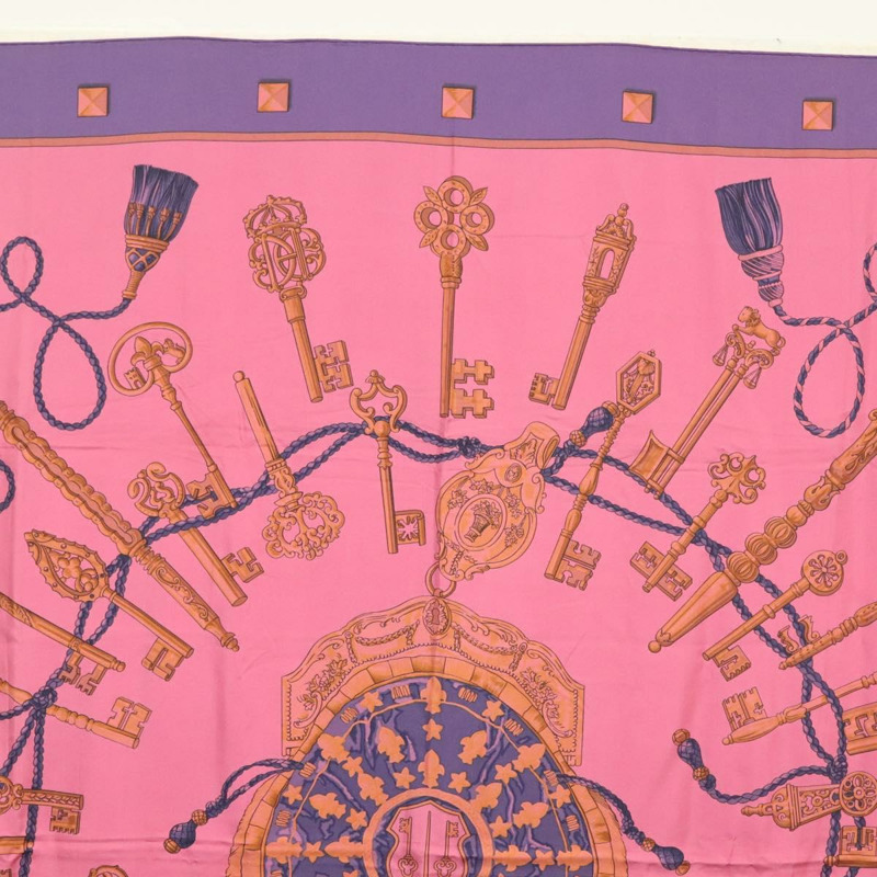 【日本直送】HERMES Carre 140 圍巾「LES CLES」絲綢紫色正品 134914M-2