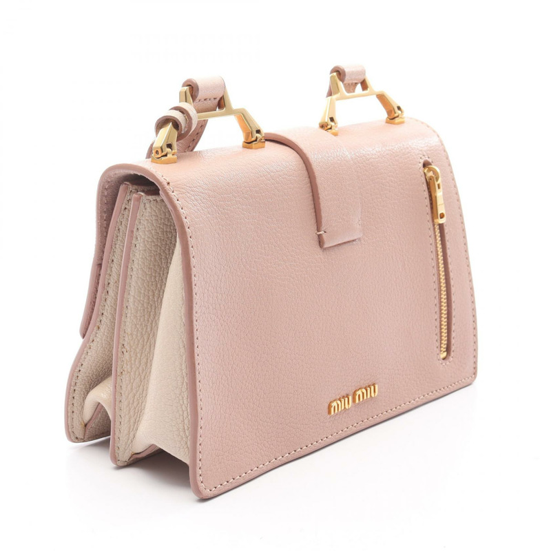 Miu Miu MADRAS Madras 斜背包 5BH609 皮革 粉紅色 二手 女士 GHW-1