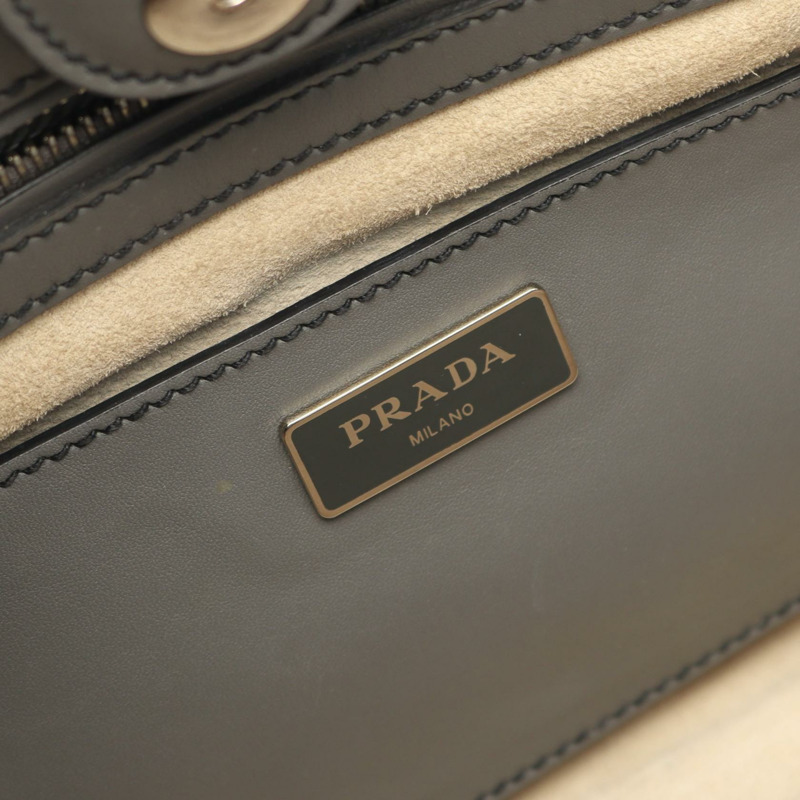 PRADA CITY CALF 單肩托特包 手提包 B2861K 皮革 灰色 二手 女士斜背包-3