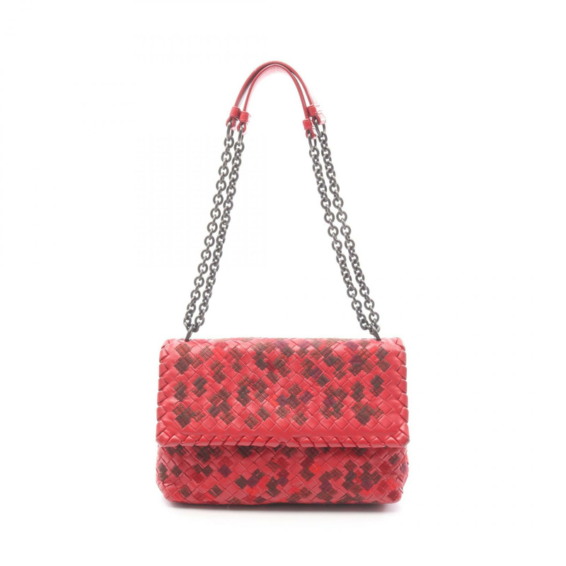 BOTTEGA VENETA Intrecciato 鏈條單肩包 皮革 紅色 二手 女款 BV-0