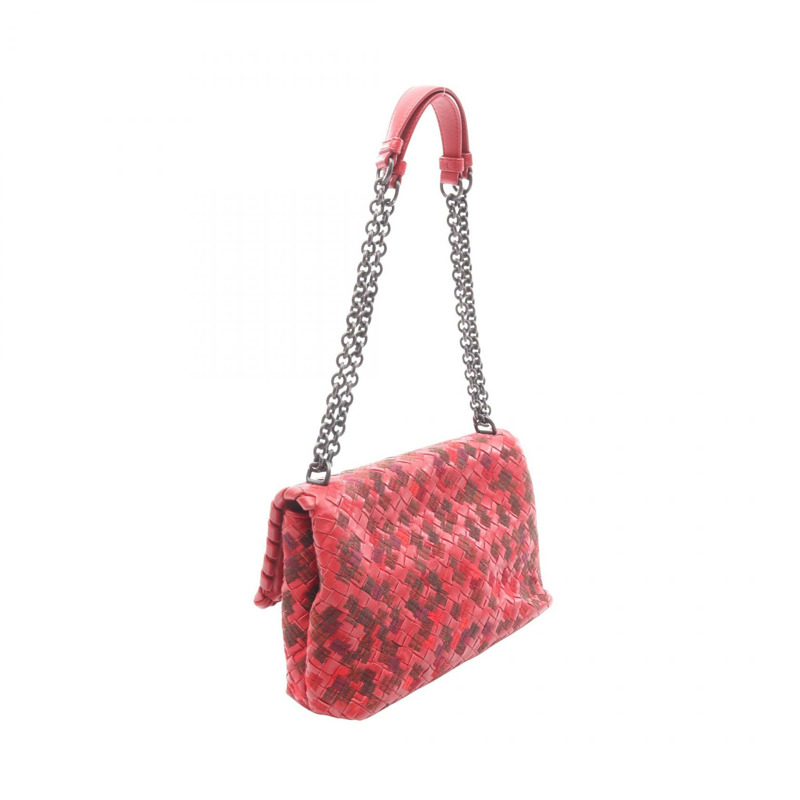 BOTTEGA VENETA Intrecciato 鏈條單肩包 皮革 紅色 二手 女款 BV-1