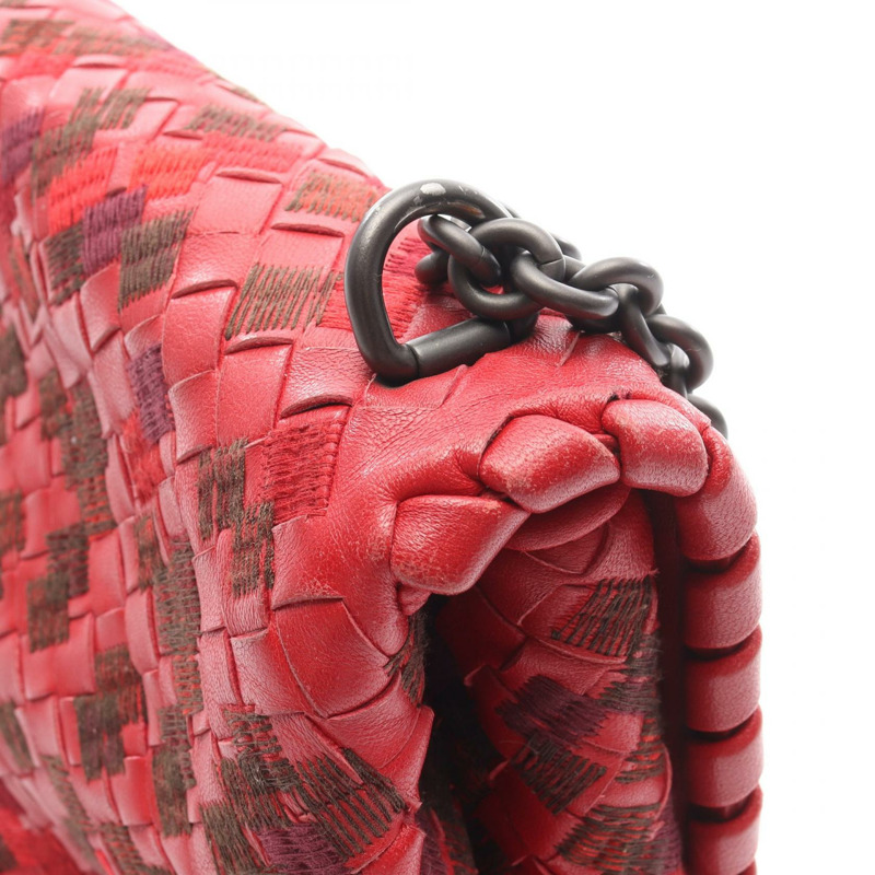 BOTTEGA VENETA Intrecciato 鏈條單肩包 皮革 紅色 二手 女款 BV-12