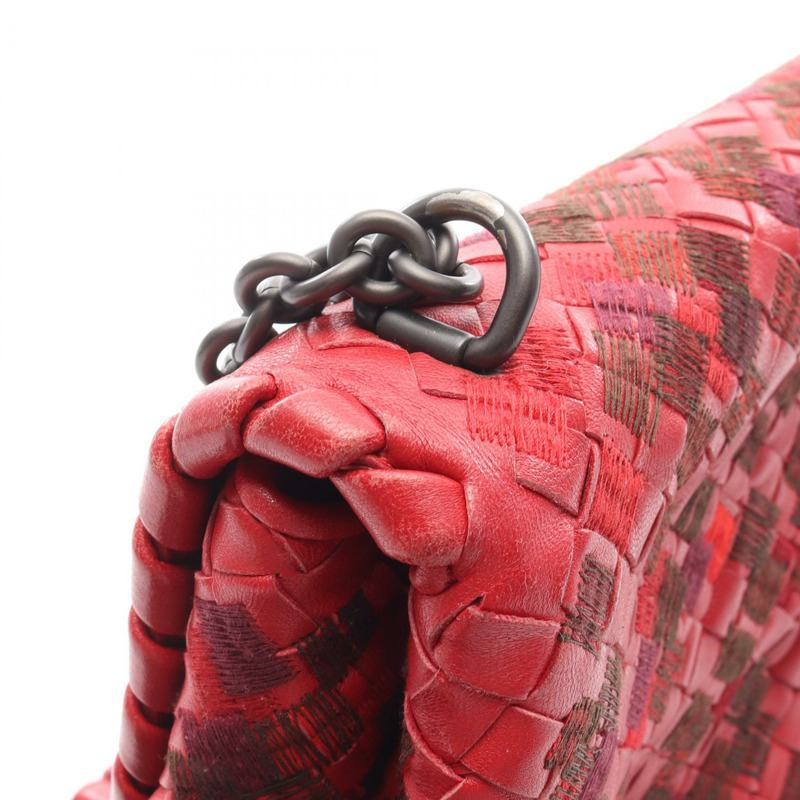 BOTTEGA VENETA Intrecciato 鏈條單肩包 皮革 紅色 二手 女款 BV-13